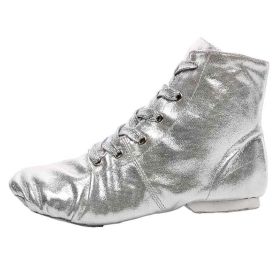 Women's Jazz Dance Boots Ballet Shoes Practice Dancing Shoes with Suede Split-Sole,Silver