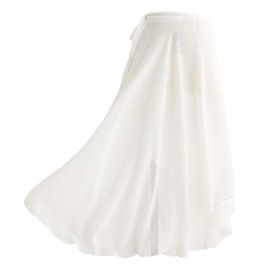 Women Long Chiffon Sheer Wrap Skirt Asymmetric Ballet Dance Skirt Dancewear, White, 80cm