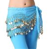 Chiffon Light Blue Belly Dance Scarf With Dangling Gold Coin Belt Skirt 158 Coin