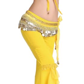 Yellow Belly Dance Scarf With Gold Coins Belt Velvet Skirt