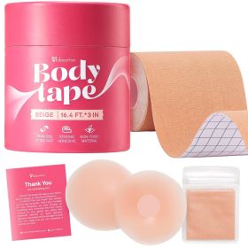 Boob Tape Beige Boobytape for Breast Lift and Push Up A G Cup Breathable Breast Tape with 2 Gentle Silicone Nipple Covers 8 Fashion Tapes Sticky Water