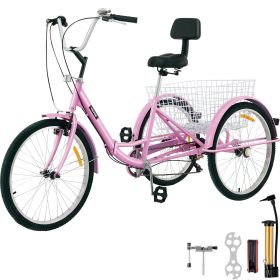 VEVOR Tricycle Adult 26'' Wheels Adult Tricycle 7-Speed 3 Wheel Bikes For Adults Three Wheel Bike For Adults Adult Trike Adult Folding Tricycle Foldab