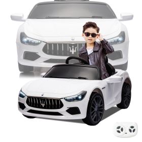 White, Ride On Car, Licensed Maserati 12V, Rechargeable Battery Powered Electric Car with 2 Motors, Parental Remote Control and Manual Modes, Led Ligh