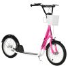 Youth Scooter, Kick Scooter with Adjustable Handlebars, Double Brakes, 16" Inflatable Rubber Tires, Basket, Cupholder, Pink