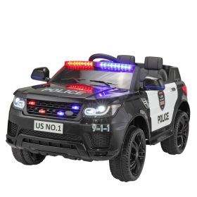 12V Kid Ride on Police Car with Parental Remote Control, Battery Powered Electric Truck with Siren, Flashing Lights,Music, Spring Suspension, Black