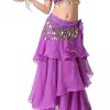 Chiffon Purole Belly Dance Scarf With Dangling Gold Coins Belt Skirt 158 Coins