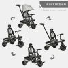 Baby Tricycle 4 In 1 Trike w/ Reversible Angle Adjustable Seat Removable Handle Canopy Handrail Belt Storage Footrest Brake Clutch for 1-5 Years Old G