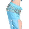 Chiffon Light Blue Belly Dance Scarf With Dangling Gold Coins Belt Skirt