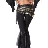 Chiffon Black Belly Dance Scarf With Dangling Gold Coins Belt Skirt 158 Coins