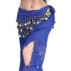 Chiffon Deep Blue Belly Dance Scarf With Dangling Gold Coins Belt Skirt