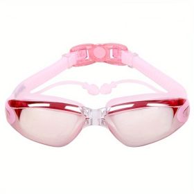 One-piece Earplugs Waterproof And Fog-proof; High-definition Myopia Adult Swimming Glasses; Swimming Goggles And Swimming Supplies. (Color: Pink)