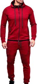 Men's 2 Pieces Tracksuits Running Jogging Athletic Casual Outfits Suit Solid Full Zip Sports Hooded Pants Sweatsuits (Color: Red, size: L)