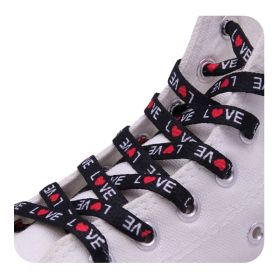 Weiou Manufacturer Wholesale Factory Hot Sale Flat polyester cotton custom printed LOGO length size replacement Shoelaces (Color: #734 Love-Red black tips, Length: 80CM)