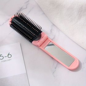 1pcs Collapsible Travel Hair Comb with Mirror - Portable and Compact Hair Brush for On-the-Go Grooming (Color: Pink Folding Hair Comb)