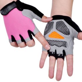 HOT Cycling Anti-slip Anti-sweat Men Women Half Finger Gloves Breathable Anti-shock Sports Gloves Bike Bicycle Glove (Color: Type B--Pink, size: S)