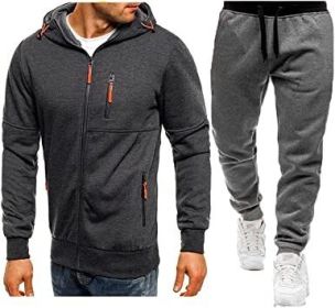 Mens 2 Piece Tracksuit Zipper Cardigan Hoodie Pants Sport Suit Running Jogging Athletic Casual Tracksuit Set (Color: dark grey1, size: S)