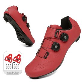 Mountain Cycling Shoes MTB Men Sports Road Bike Shoes Self-Locking SPD Cleat Bicycle Footwear Racing Women Speed Cycling Sneaker (Color: red road  cleat, size: 45)