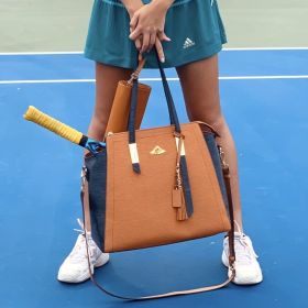 NiceAces BALA Tennis Bag;  Pickleball Tote Bag; Laptop Bag and Everyday Two Tone Tote Bag For Women (Color: Brown)