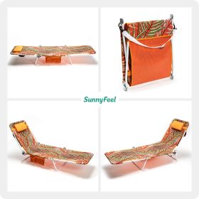 Beach Lounge Chair, Reclining Beach Chairs, 180-degree & Lay Flat, Portable Folding Camping Chairs with Padded Comfy Pillow for Camp/Lawn/Outdoor/Trav (Color: Orange)