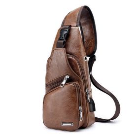 Men USB Charging Bag Men Chest Bag for Custom PU PVC Shoulder Bag Diagonal Package Messenger Travel Bag Cross Body Bags (Color: Light Brown)