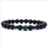 Black Frosted Stone Stretch Beaded Bracelets Gifts For Women Men Silver Plated Energy Healing Yoga Meditation Bangle Jewelry